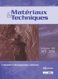 Image de couverture : À gauche :
Colonisation de bétons exposés en eau de mer par des diatomées et cyanobactéries (auteur : ESITC Caen — Unicaen ©, article Cuadrado et al., Matériaux & Techniques).
À droite en haut et en bas :
Grains de sulfures de fer (pyrite framboïdale et pyrite) issus de la corrosion de clous en fer en présence d'activité biologique à l'intérieur d'un bois d'épave archéologique (4è siècle) - (auteur : E. Conforto, article Rémazeilles et al., Matériaux & Techniques).
Cover story: On the left:
Colonization of marine exposed concrete by diatoms and cyanobacteria (author : ESITC Caen — Unicaen ©, article Cuadrado et al., Matériaux & Techniques).
On the right (from top to bottom):
Iron sulfide grains (pyrite) from the corrosion of iron nails in the presence of bacterial activity inside waterlogged archaeological wood (4th century).
